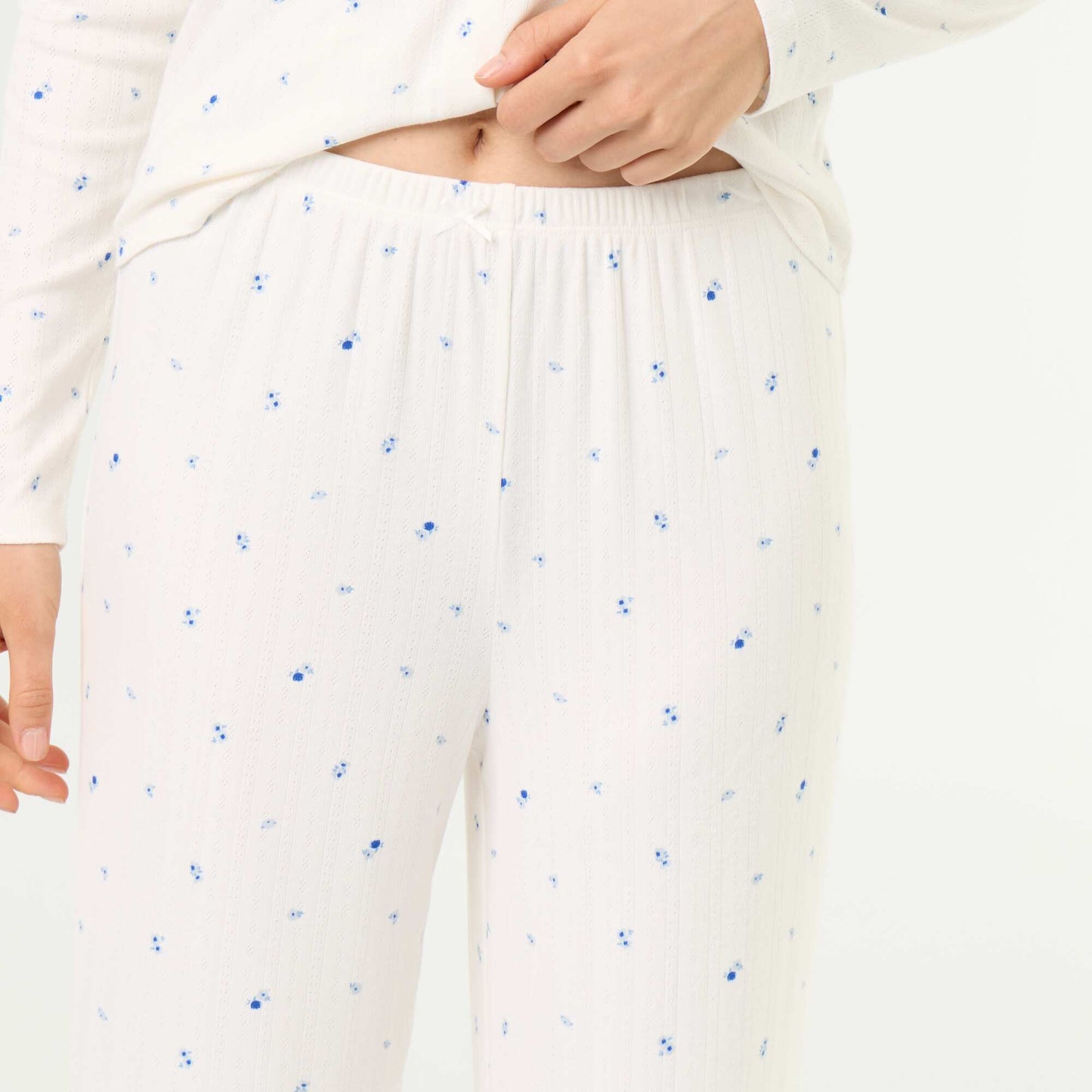 2-piece Pointelle Knit Pajama Set - Top + Pants WHITE