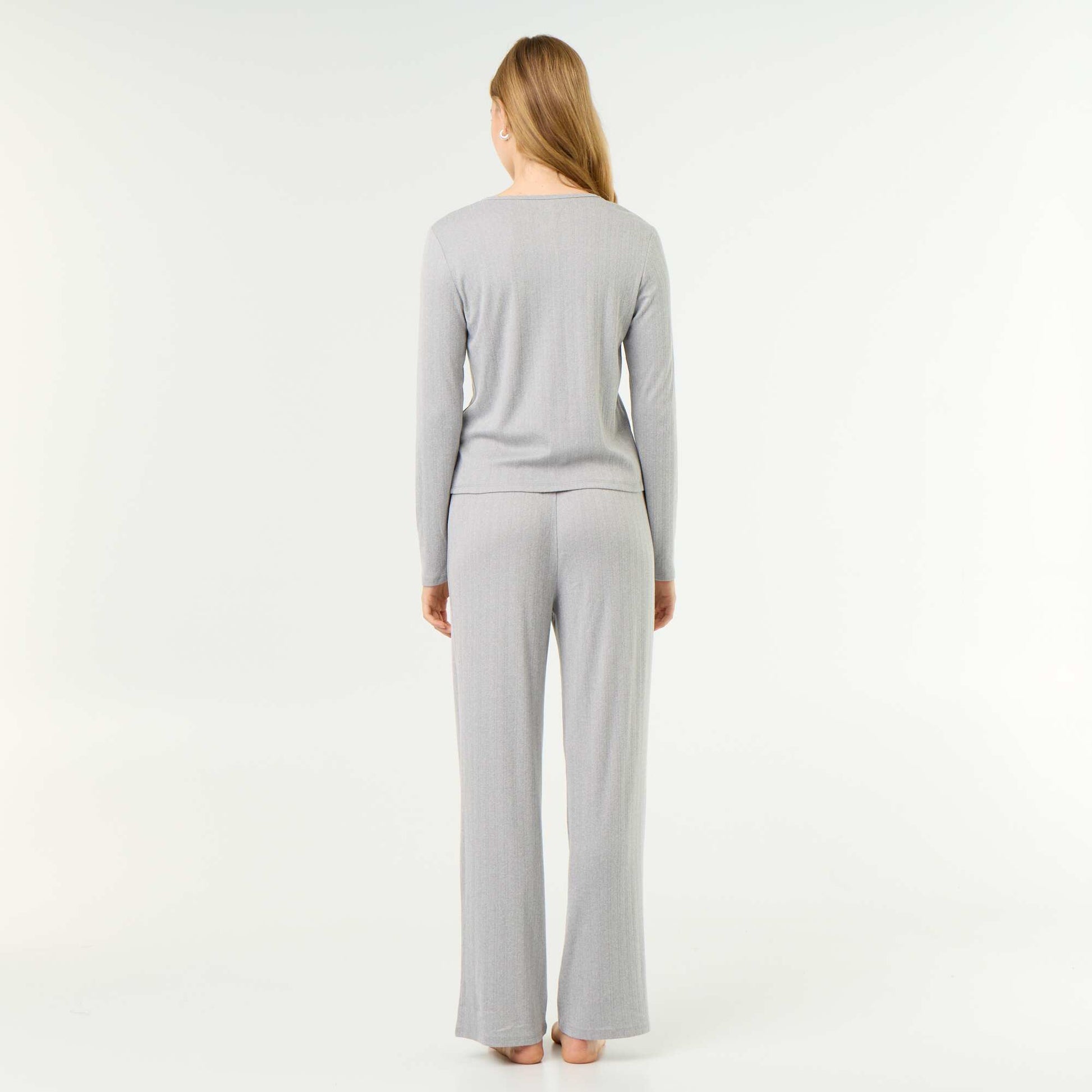 2-Piece Pointelle Knit Pajama Set - Cardigan & Pants GREY