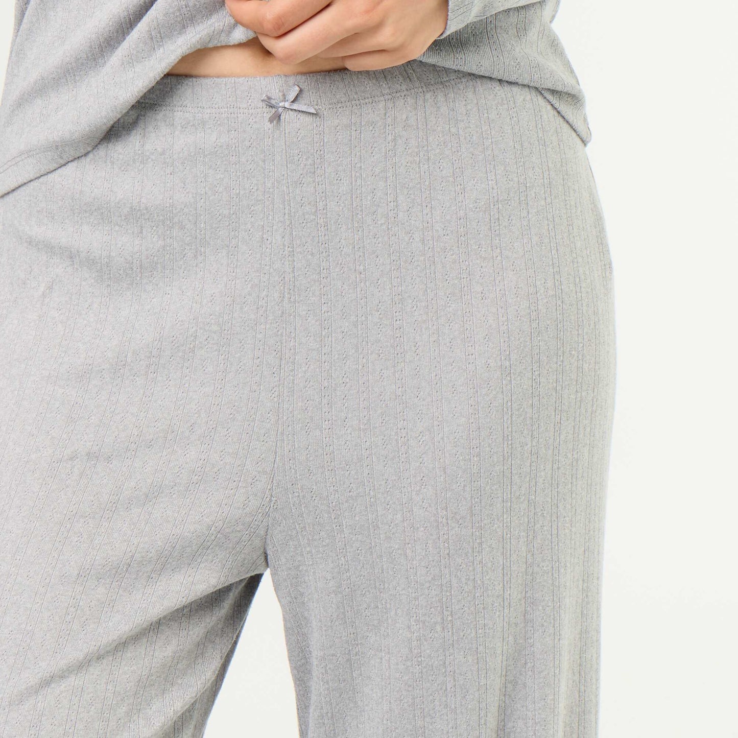 2-Piece Pointelle Knit Pajama Set - Cardigan & Pants GREY