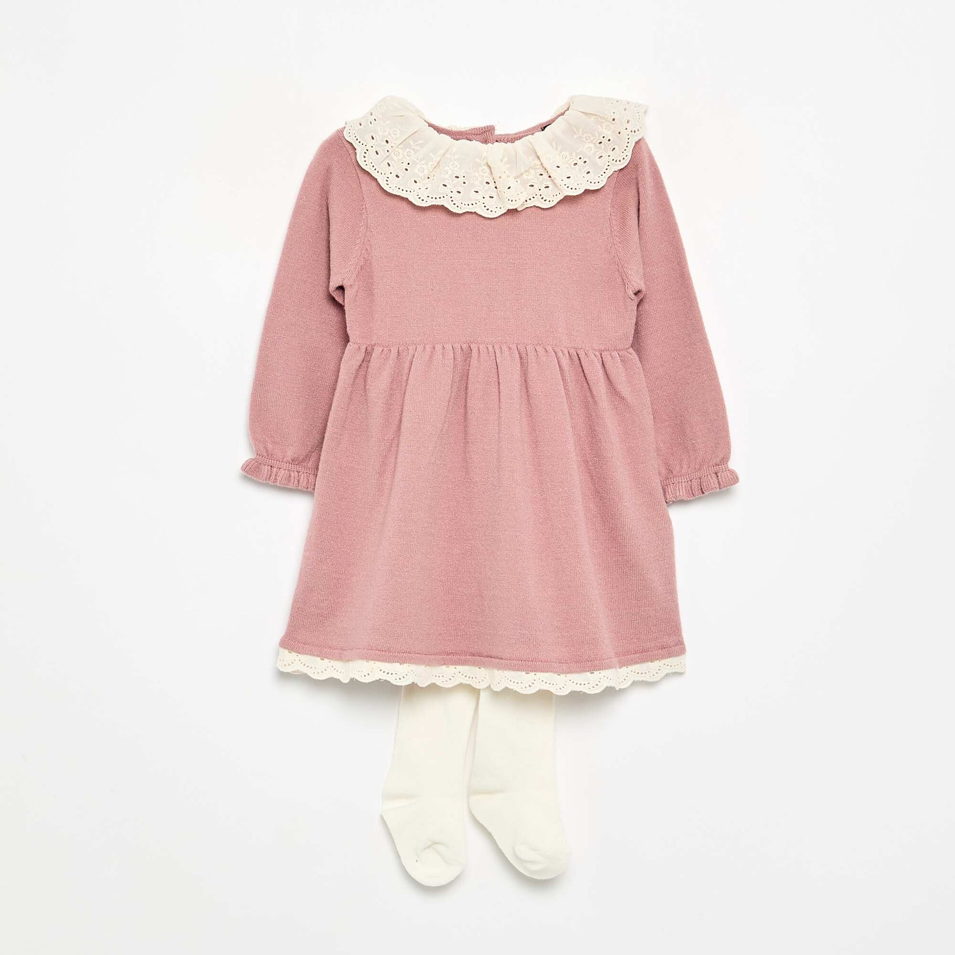 Peter Pan collar dress + tights PINK