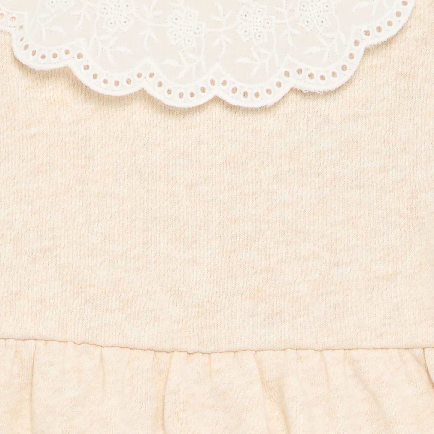 Long-sleeved fleece dress with embroidered collar BEIGE