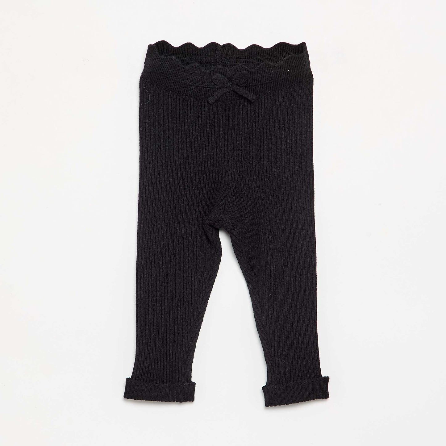 Knit Leggings with Decorative Waist Tie BLACK