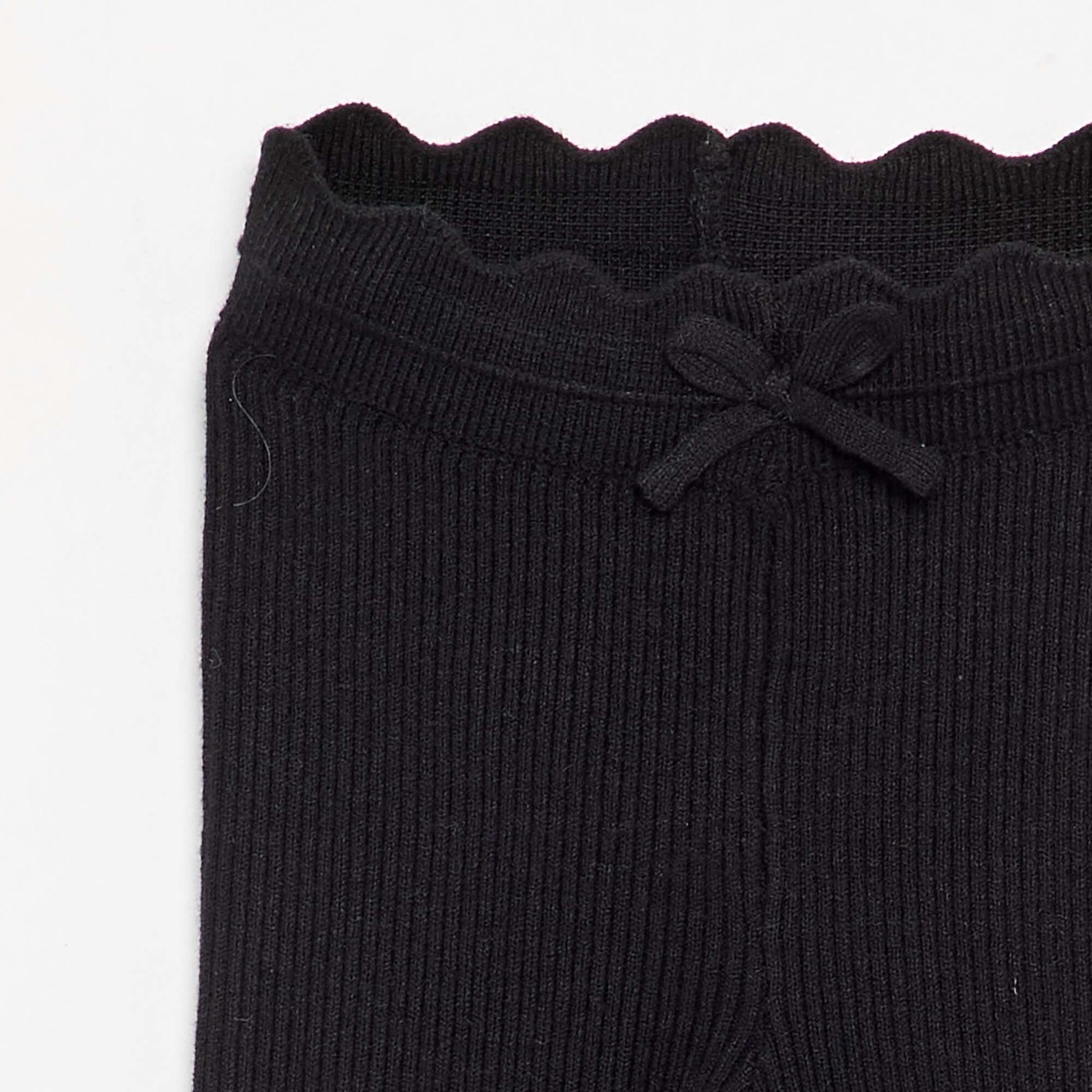 Knit Leggings with Decorative Waist Tie BLACK