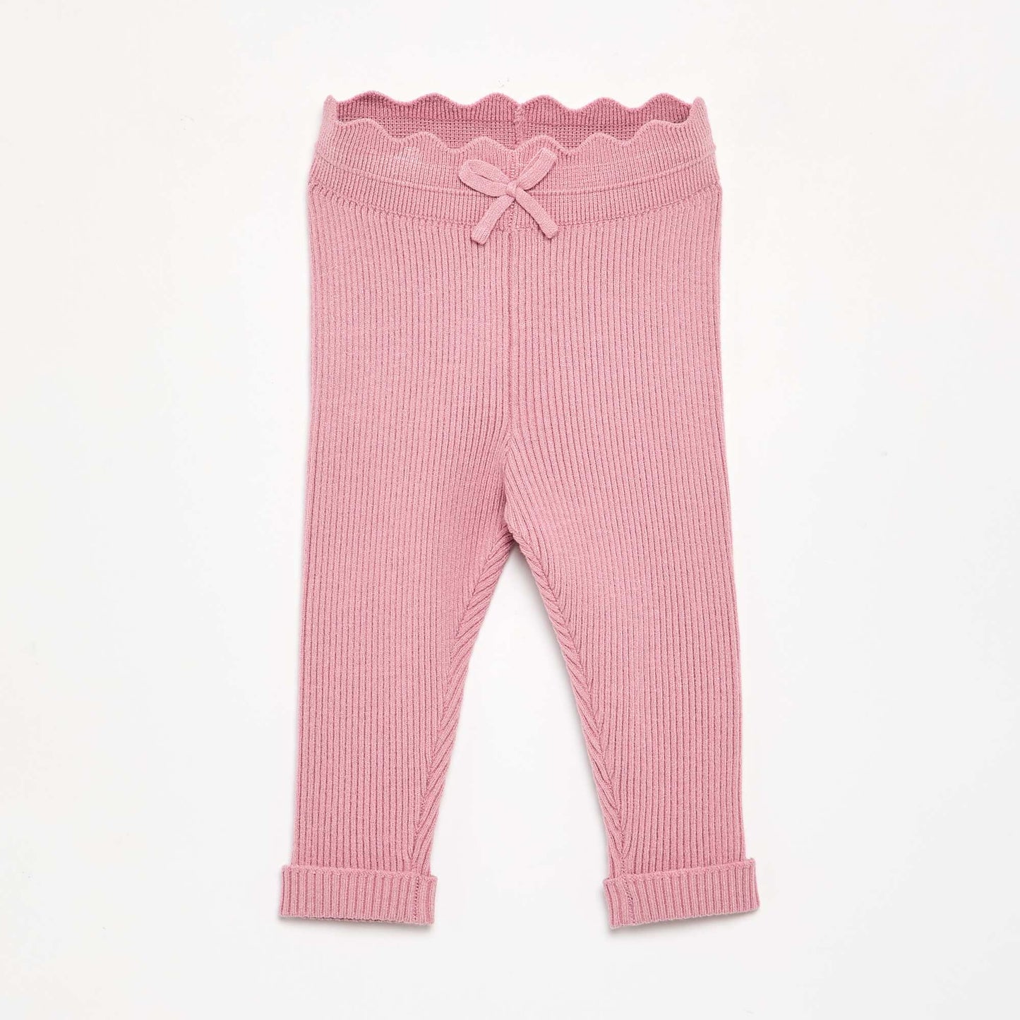 Knit Leggings with Decorative Waist Tie PINK