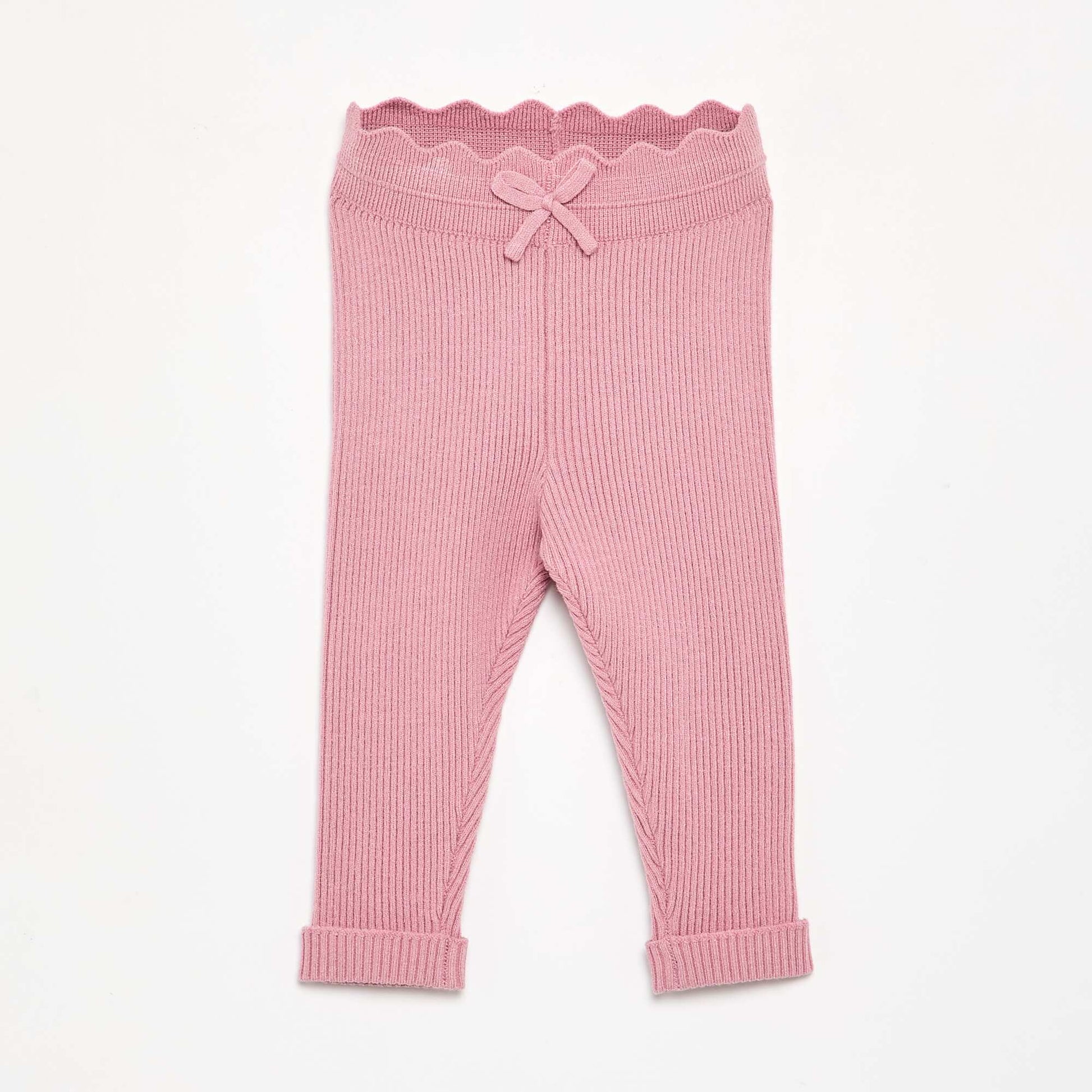 Knit Leggings with Decorative Waist Tie PINK