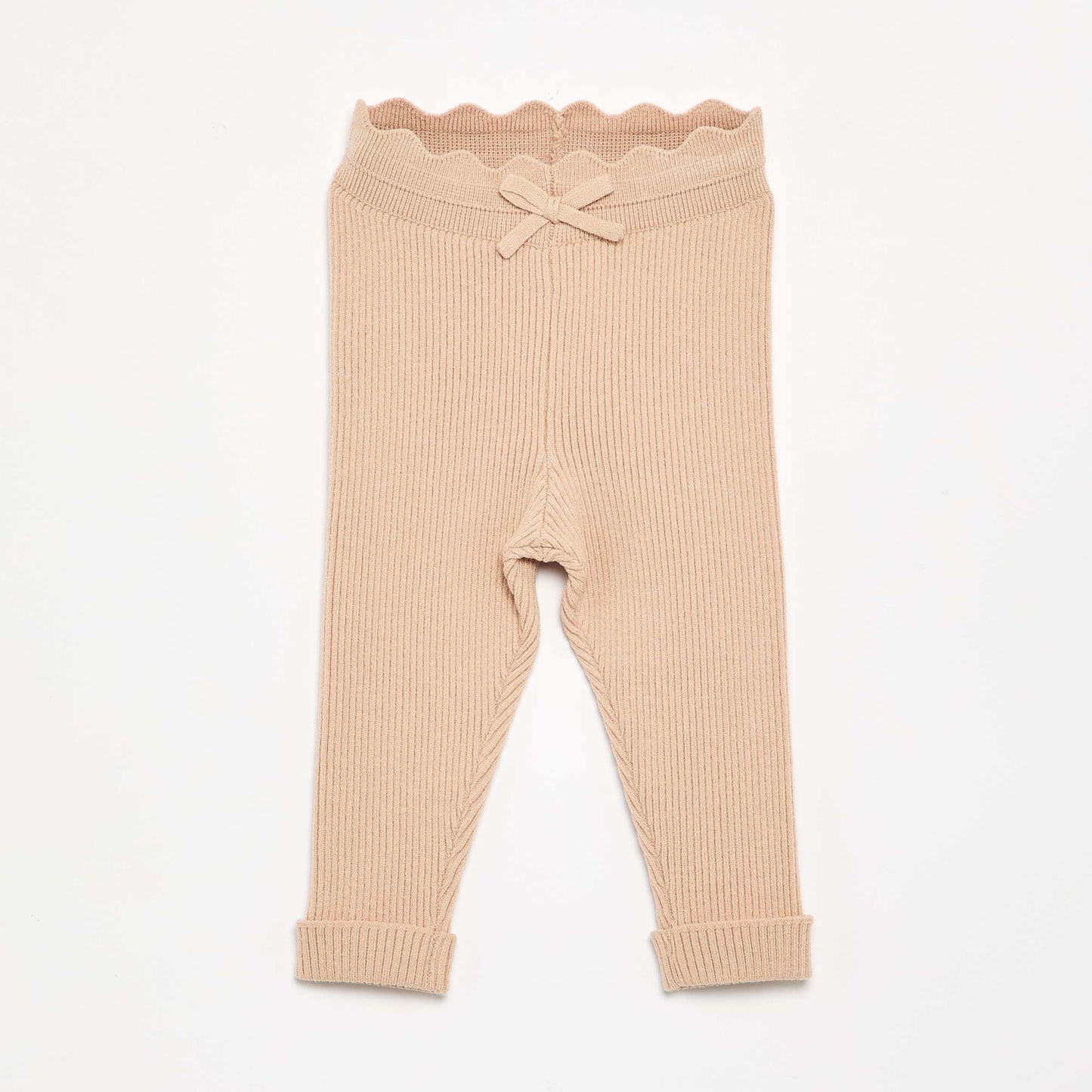 Knit Leggings with Decorative Waist Tie BEIGE