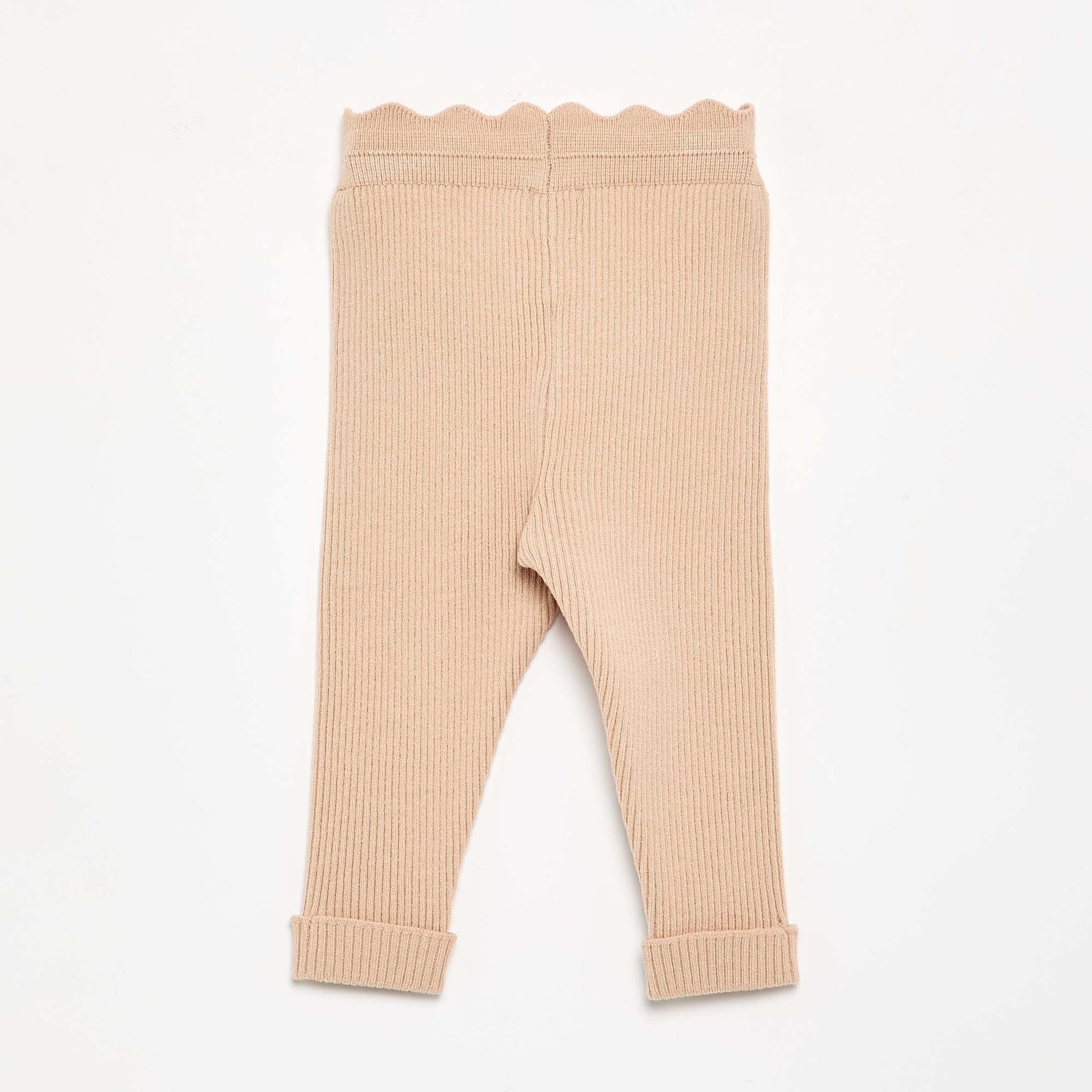 Knit Leggings with Decorative Waist Tie BEIGE