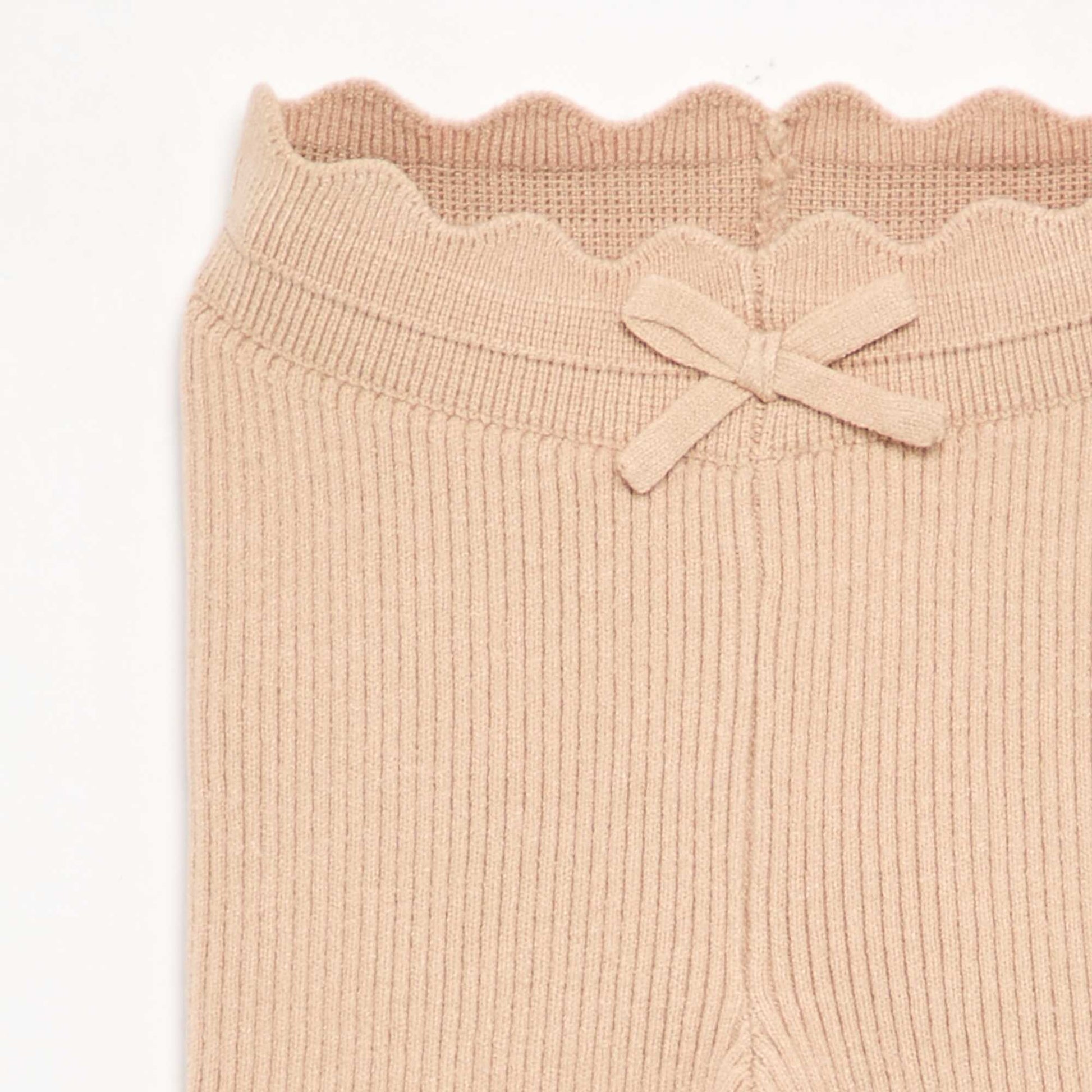 Knit Leggings with Decorative Waist Tie BEIGE