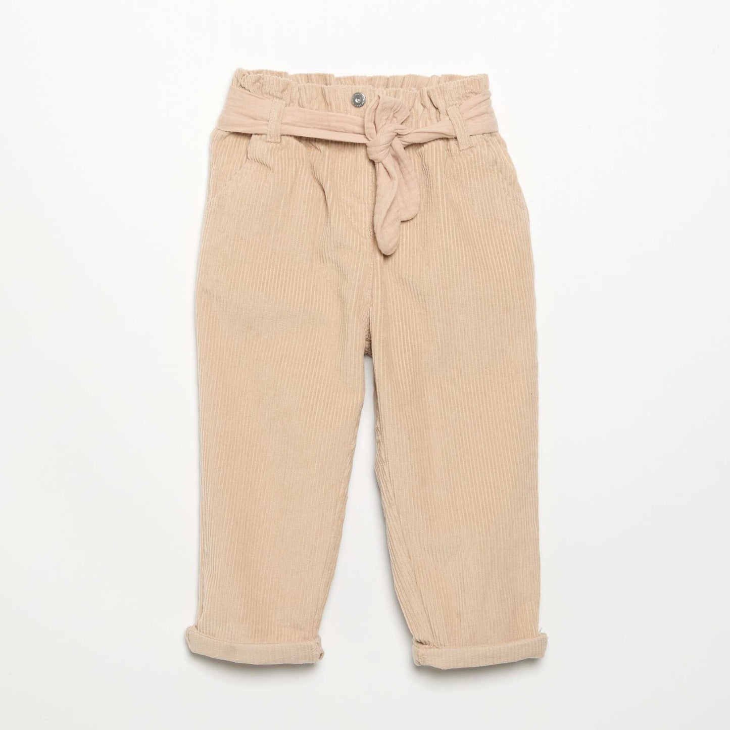 Corduroy trousers with included belt BEIGE