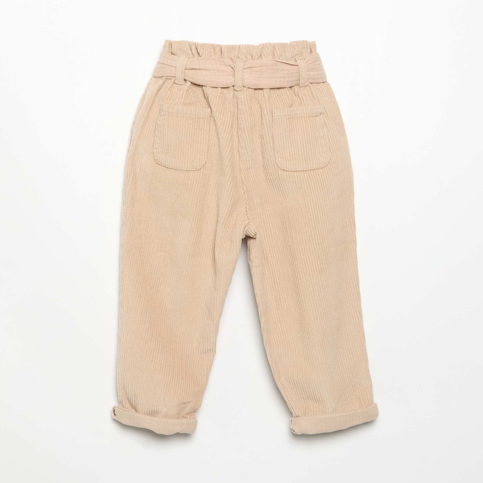 Corduroy trousers with included belt BEIGE