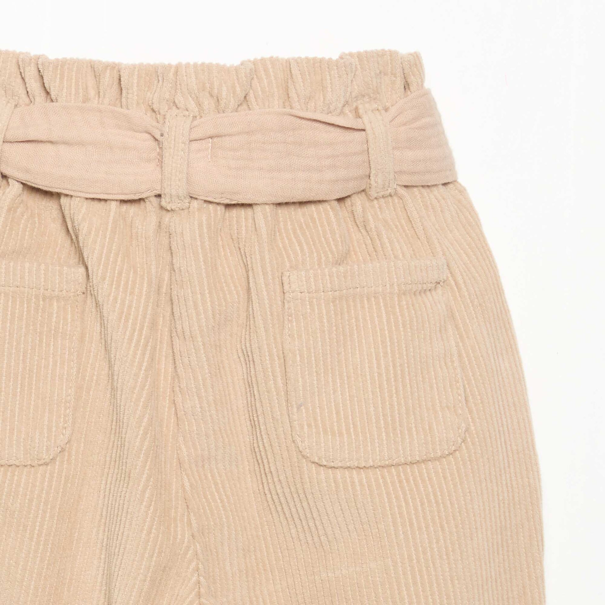 Corduroy trousers with included belt BEIGE