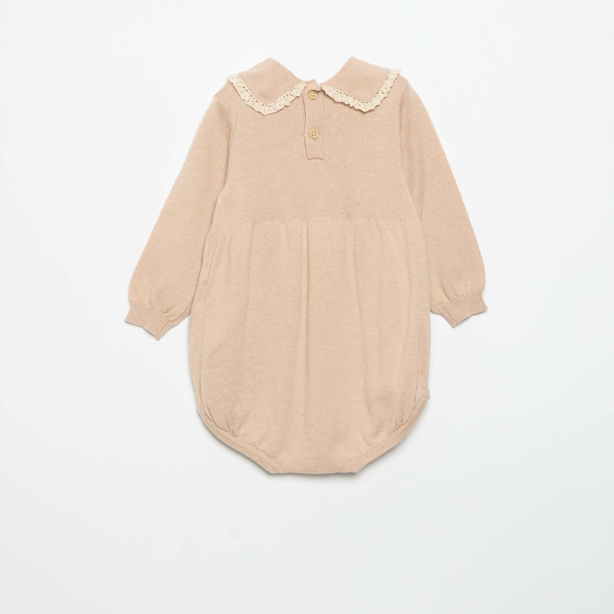 Knitted romper with fancy collar and pockets BEIGE