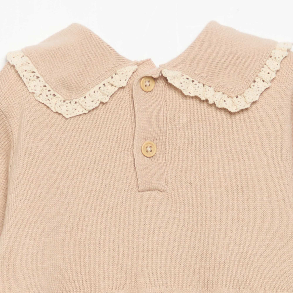 Knitted romper with fancy collar and pockets BEIGE