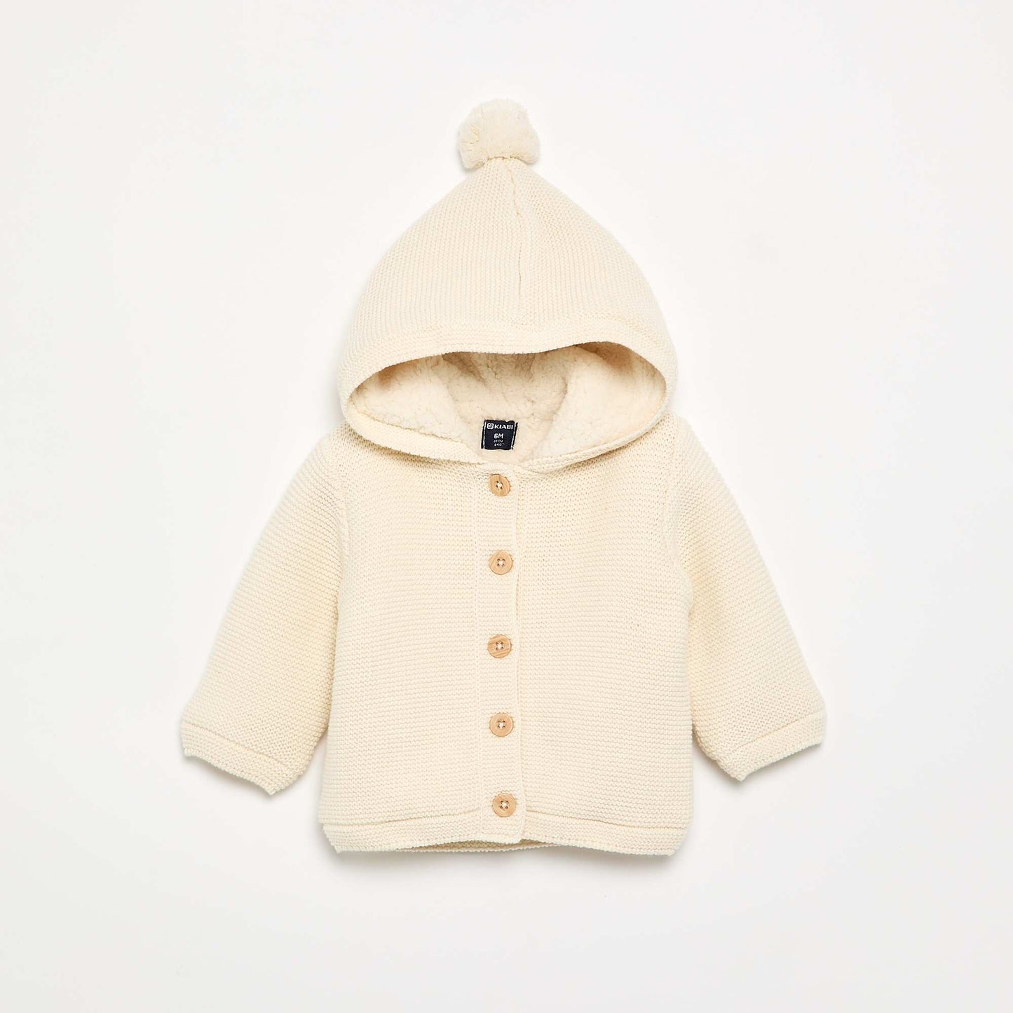 Moss stitch lined hooded cardigan WHITE