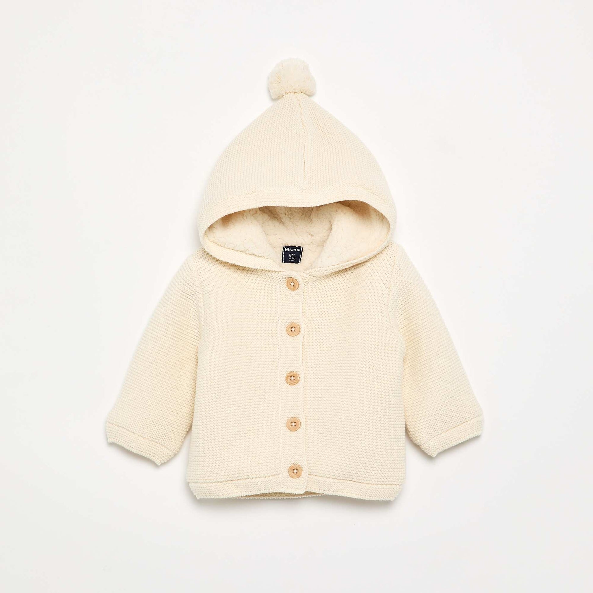 Moss stitch lined hooded cardigan WHITE