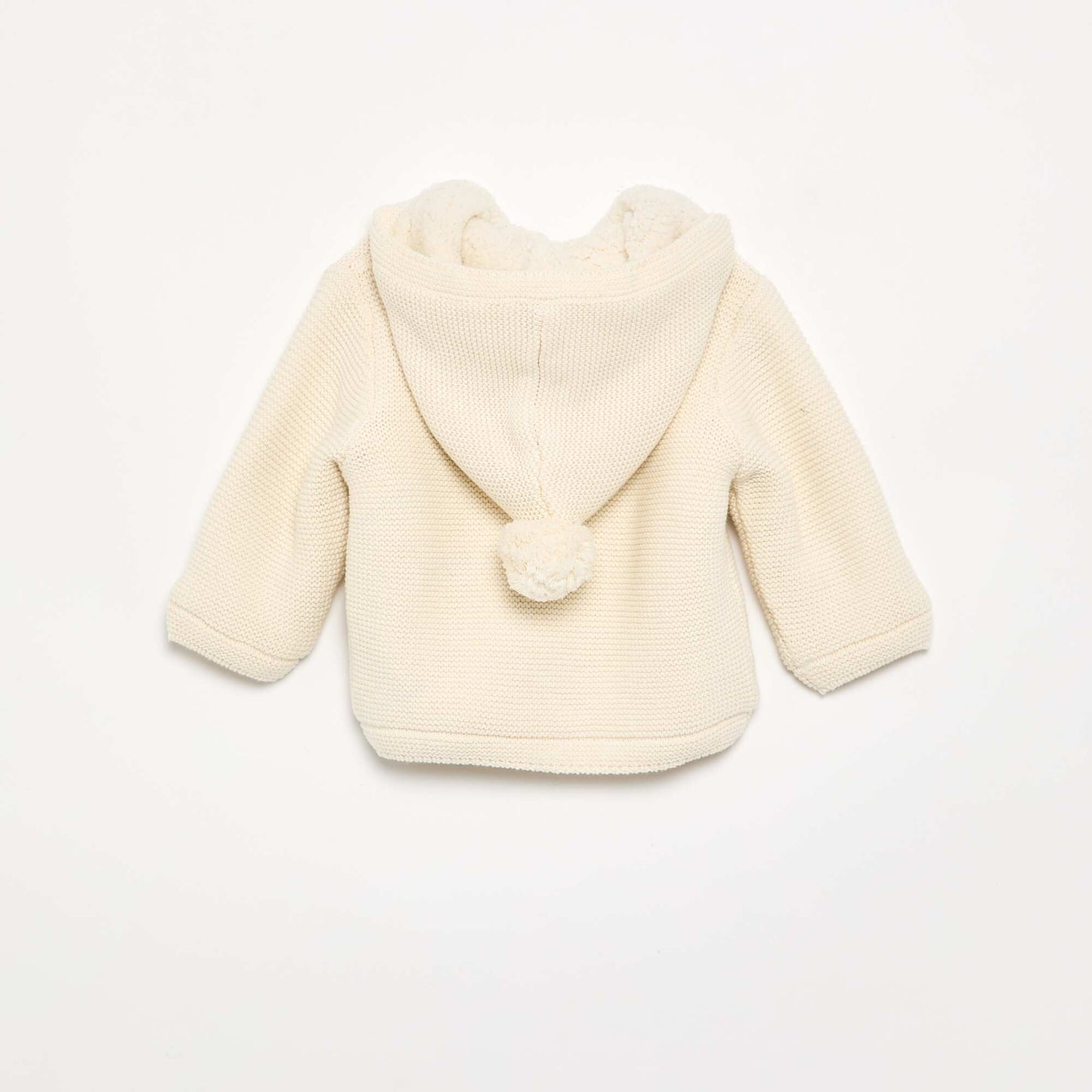 Moss stitch lined hooded cardigan WHITE