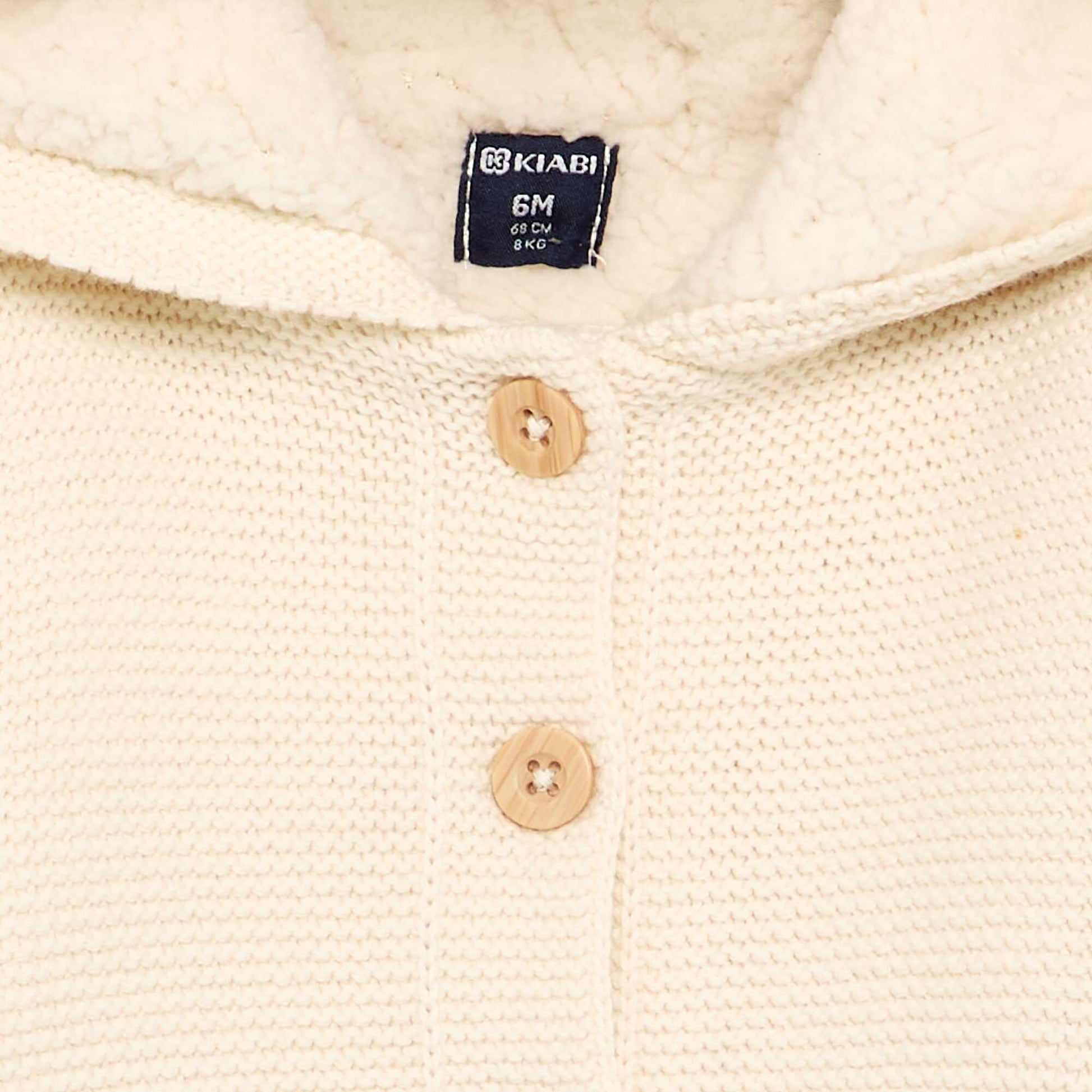 Moss stitch lined hooded cardigan WHITE