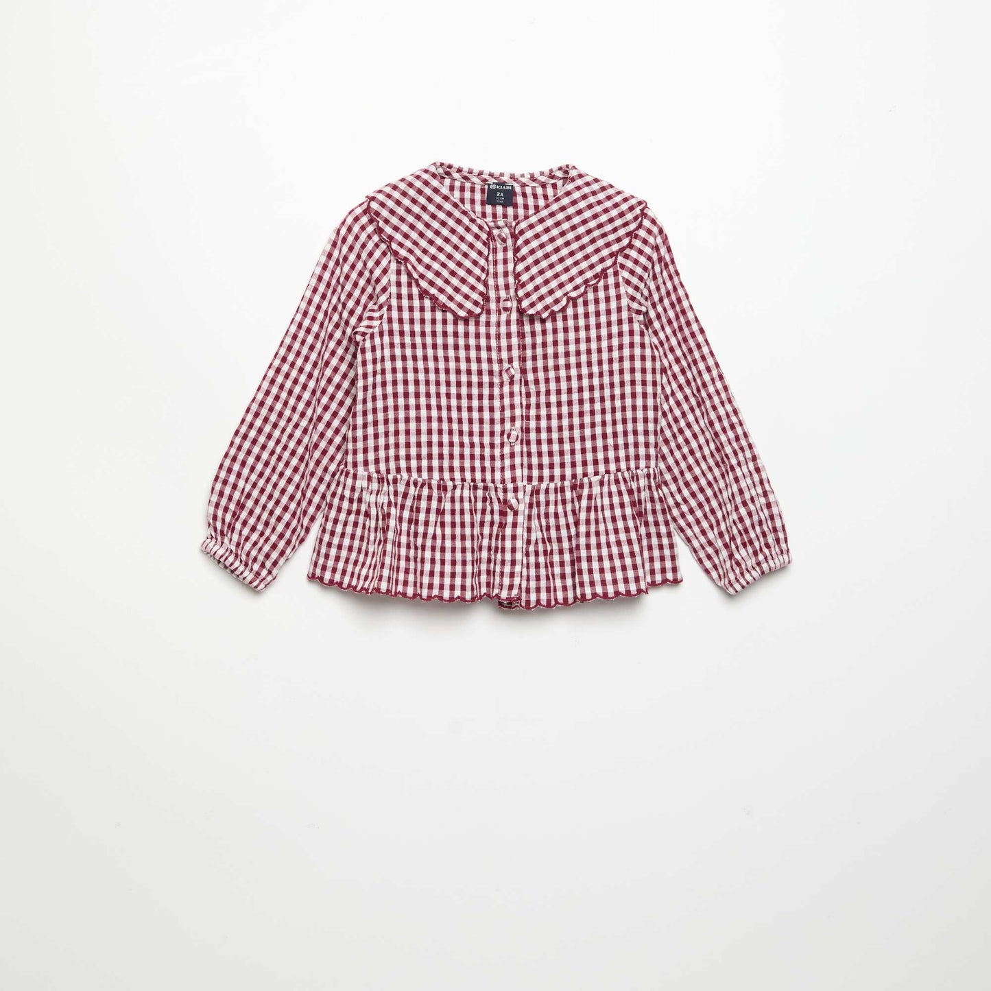 Plaid Cotton Voile Blouse with Fancy Collar BURGUNDY