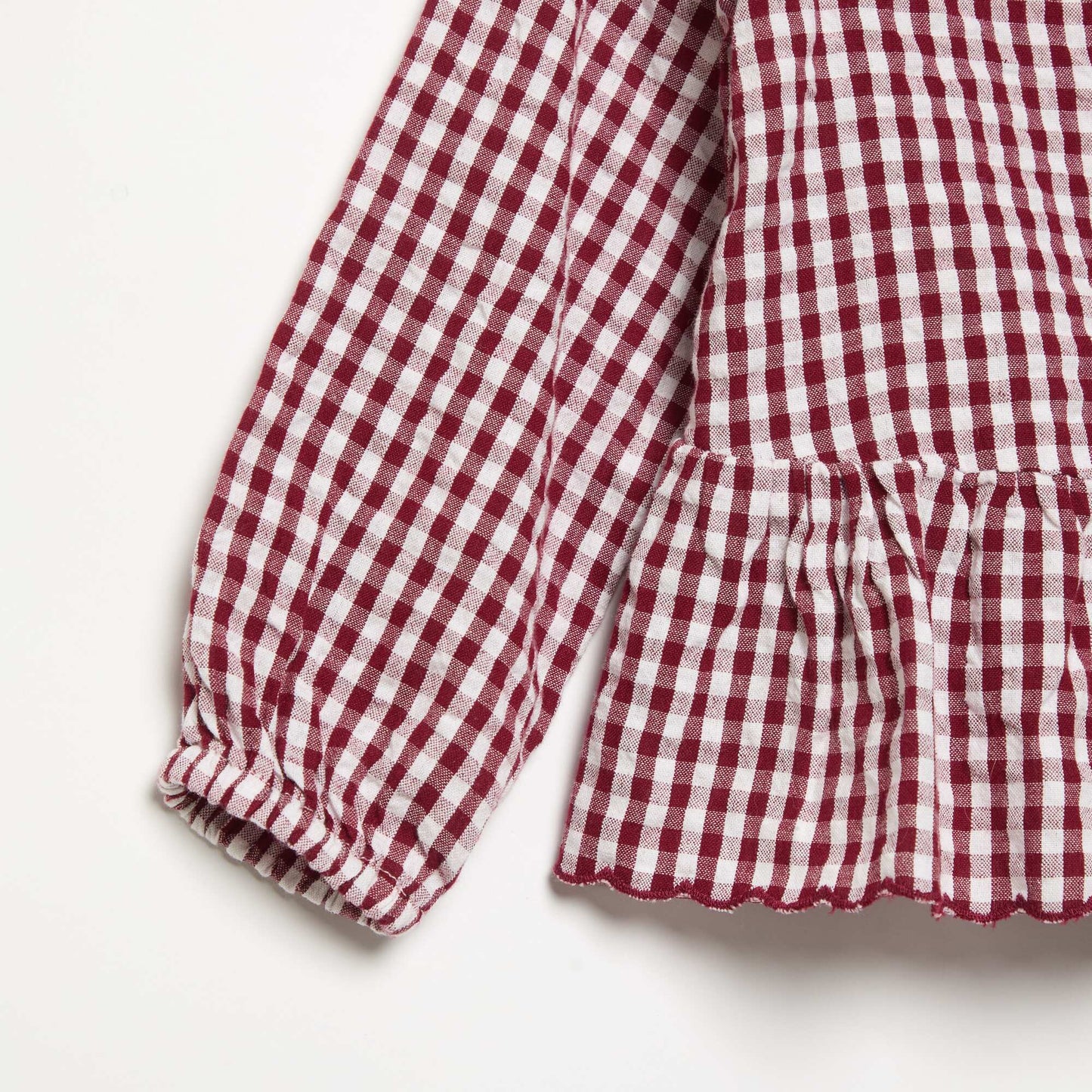 Plaid Cotton Voile Blouse with Fancy Collar BURGUNDY