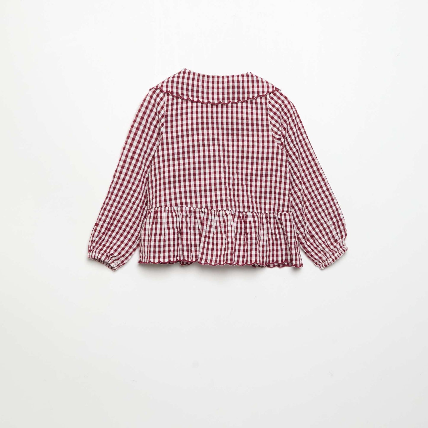 Plaid Cotton Voile Blouse with Fancy Collar BURGUNDY