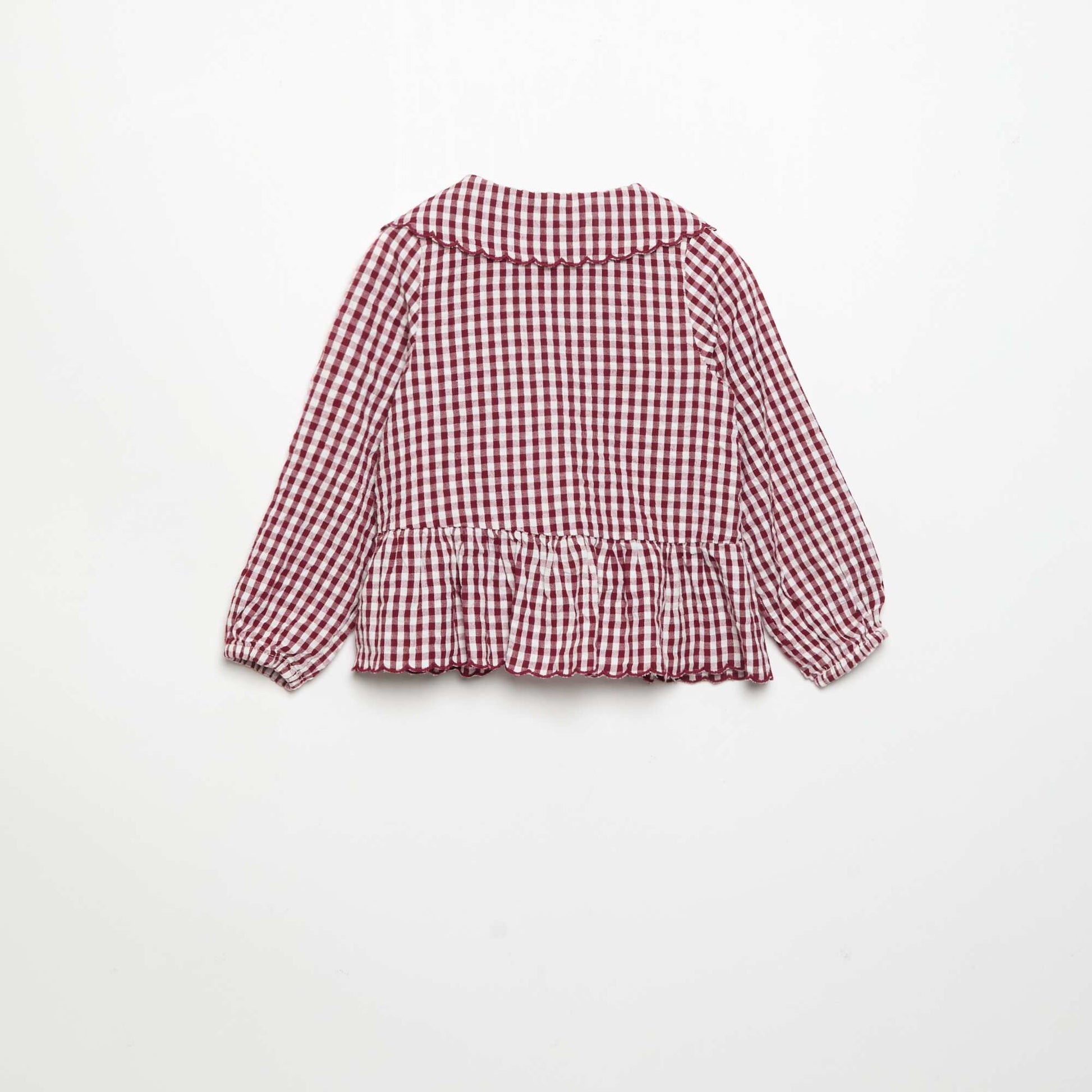 Plaid Cotton Voile Blouse with Fancy Collar BURGUNDY