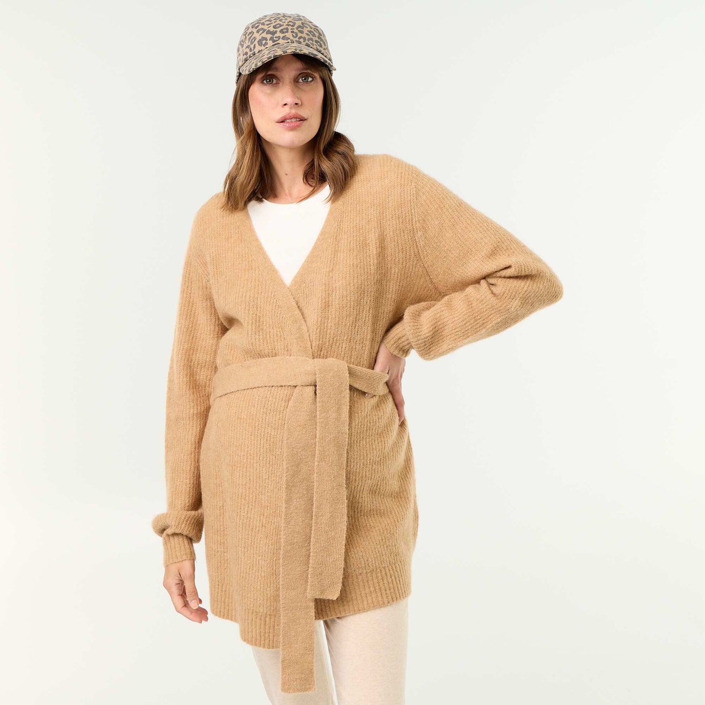 Long maternity cardigan in mohair blend BEIGE