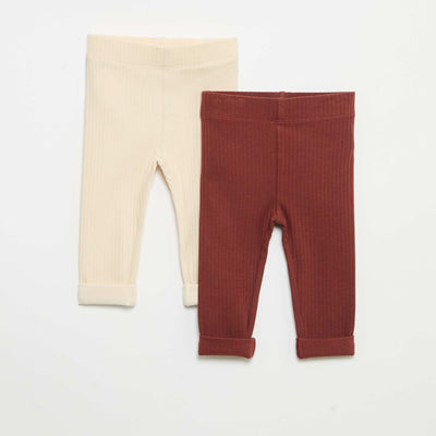 Pack of 2 Ribbed Leggings BEIGE