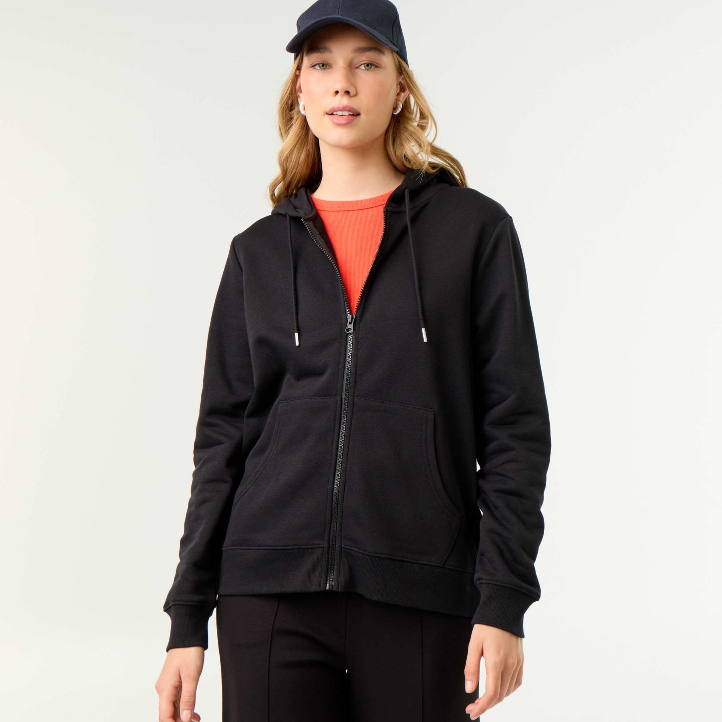 Lightweight hooded zip-up French Terry sweatshirt BLACK