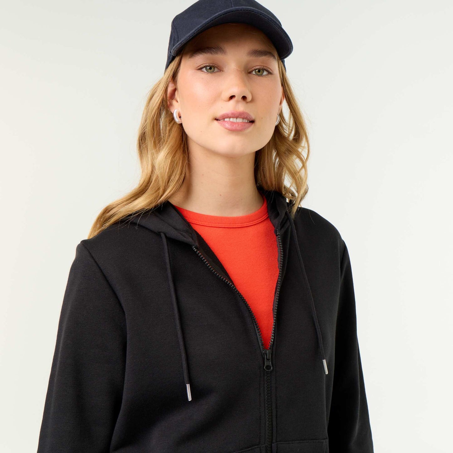 Lightweight hooded zip-up French Terry sweatshirt BLACK