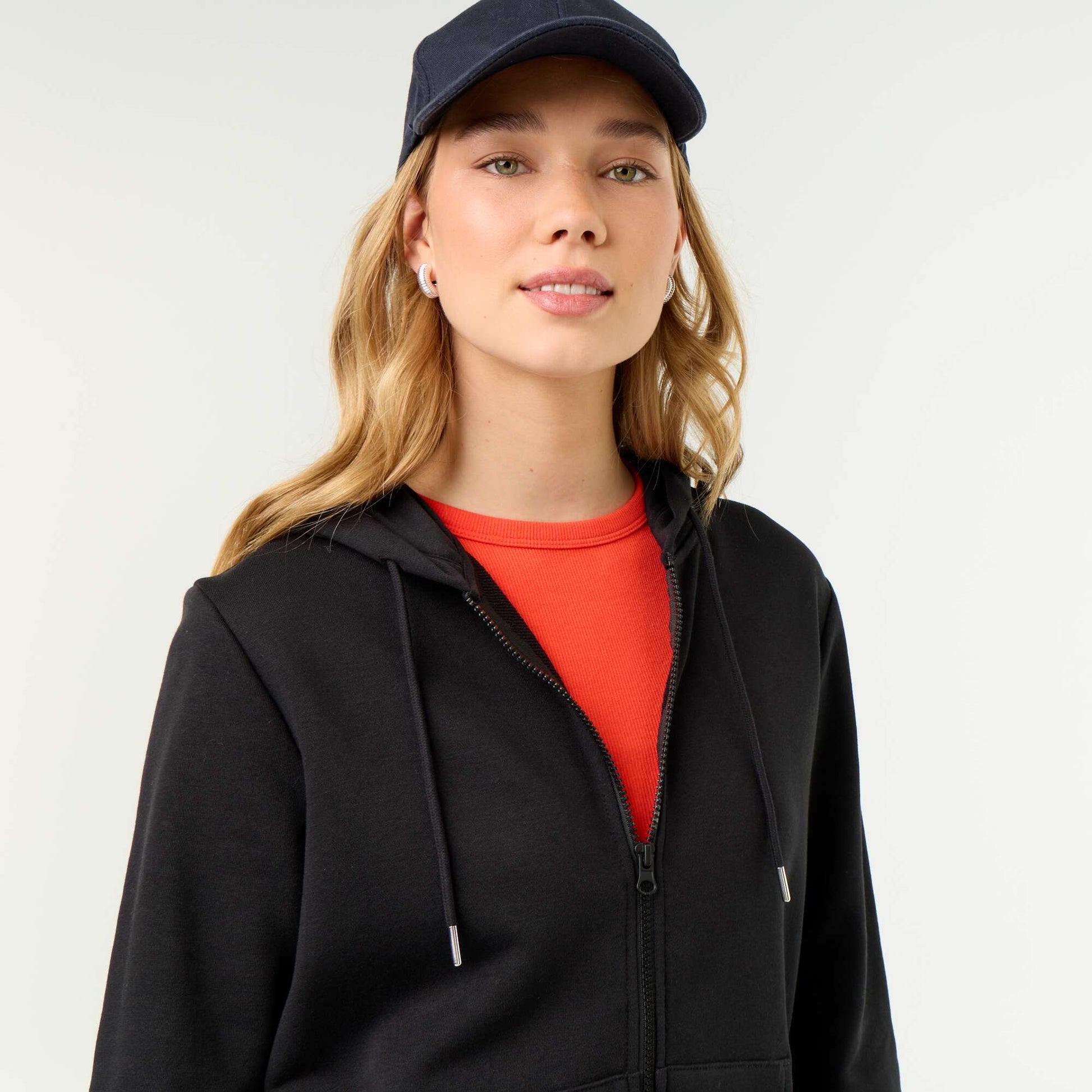 Lightweight hooded zip-up French Terry sweatshirt BLACK