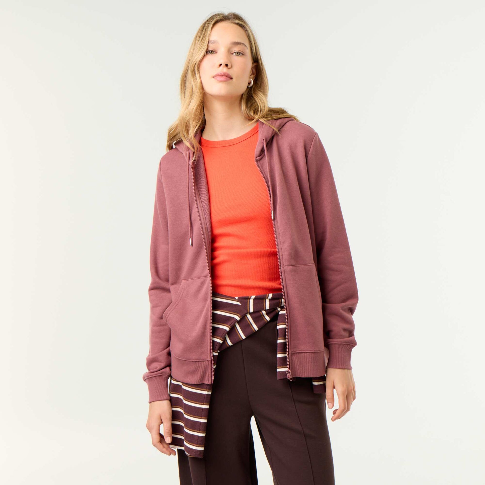 Lightweight hooded zip-up French Terry sweatshirt PINK