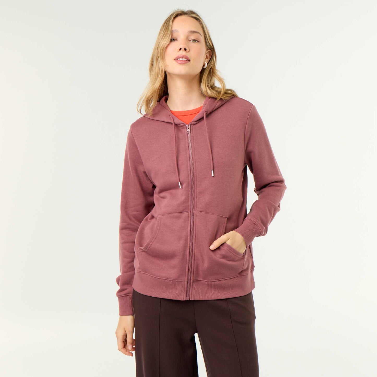 Lightweight hooded zip-up French Terry sweatshirt PINK