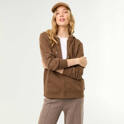 Lightweight hooded zip-up French Terry sweatshirt BROWN