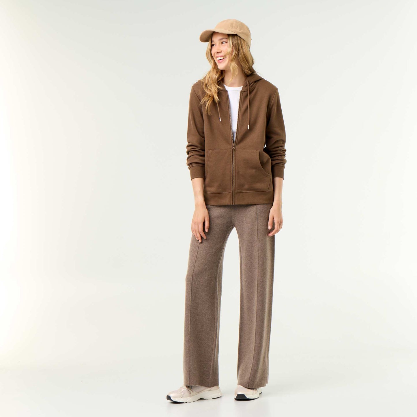 Lightweight hooded zip-up French Terry sweatshirt BROWN