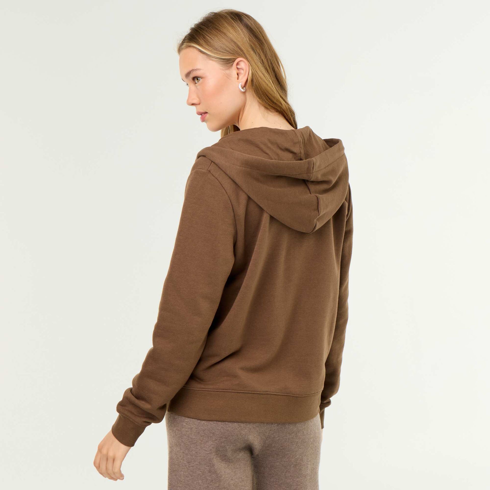 Lightweight hooded zip-up French Terry sweatshirt BROWN