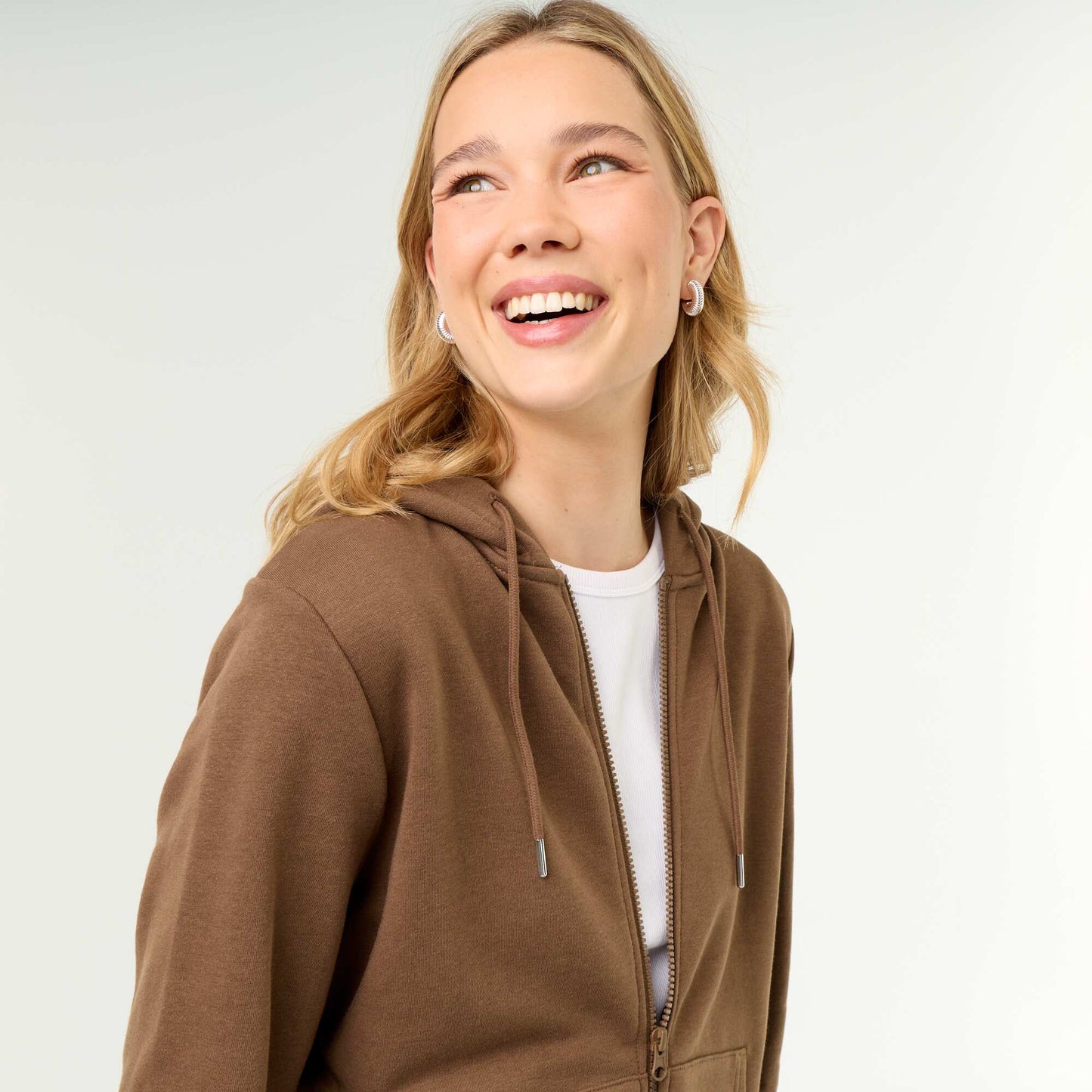 Lightweight hooded zip-up French Terry sweatshirt BROWN
