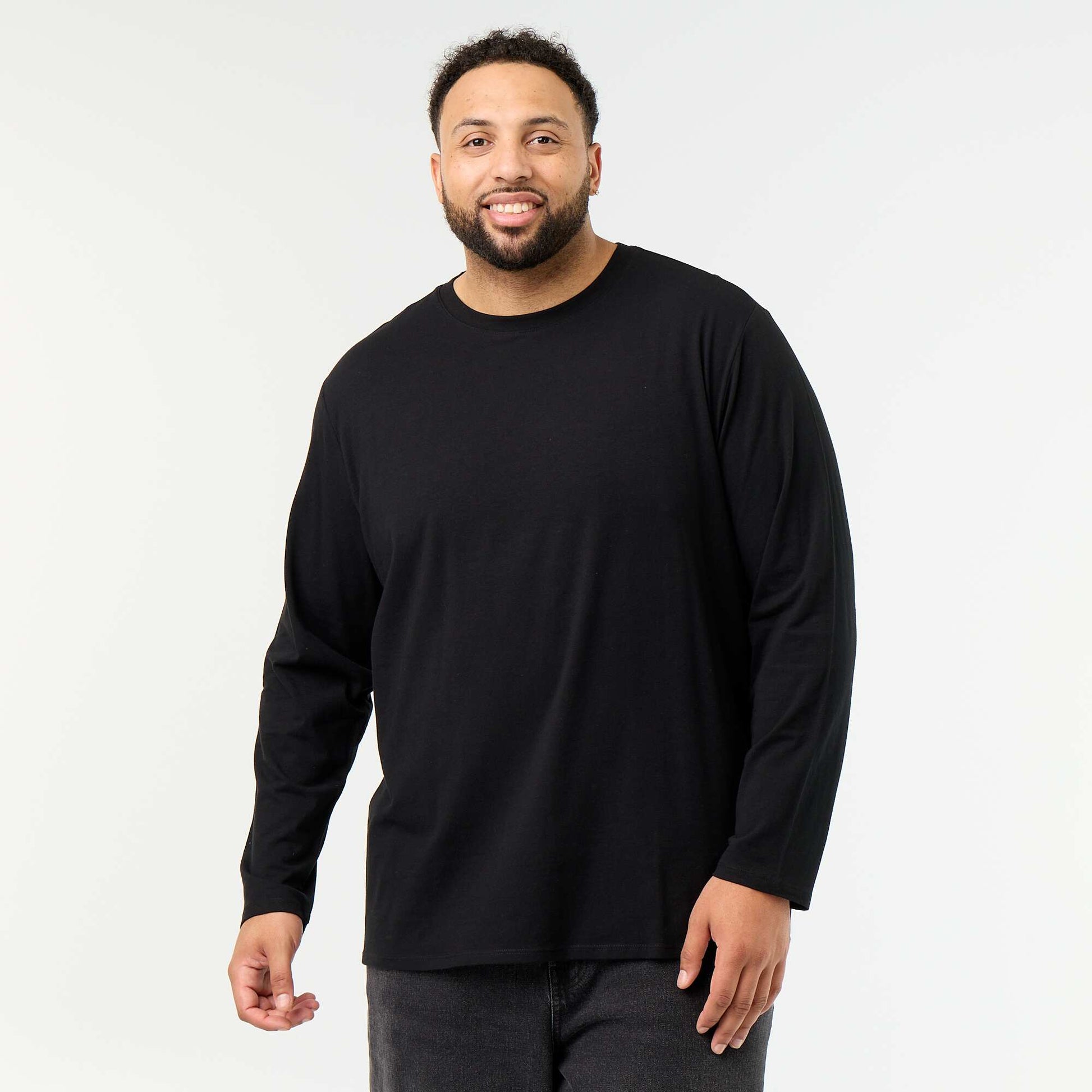 Plain long-sleeved jersey T-shirt BLACK