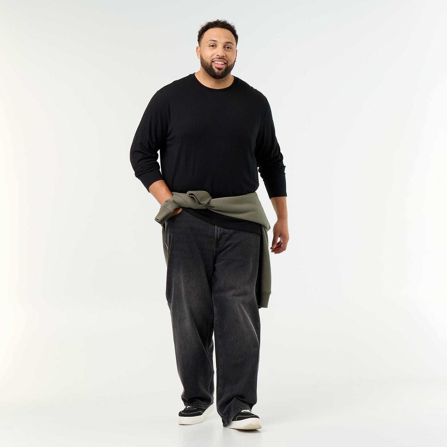 Plain long-sleeved jersey T-shirt BLACK