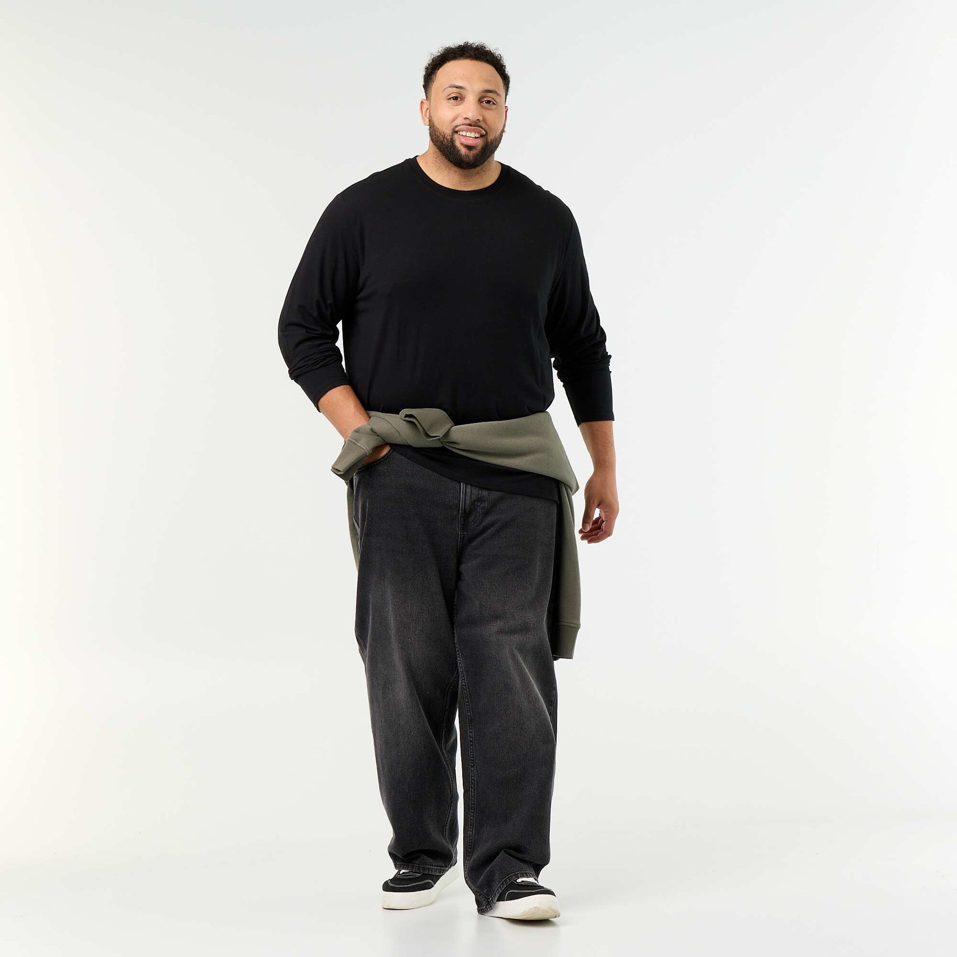 Plain long-sleeved jersey T-shirt BLACK