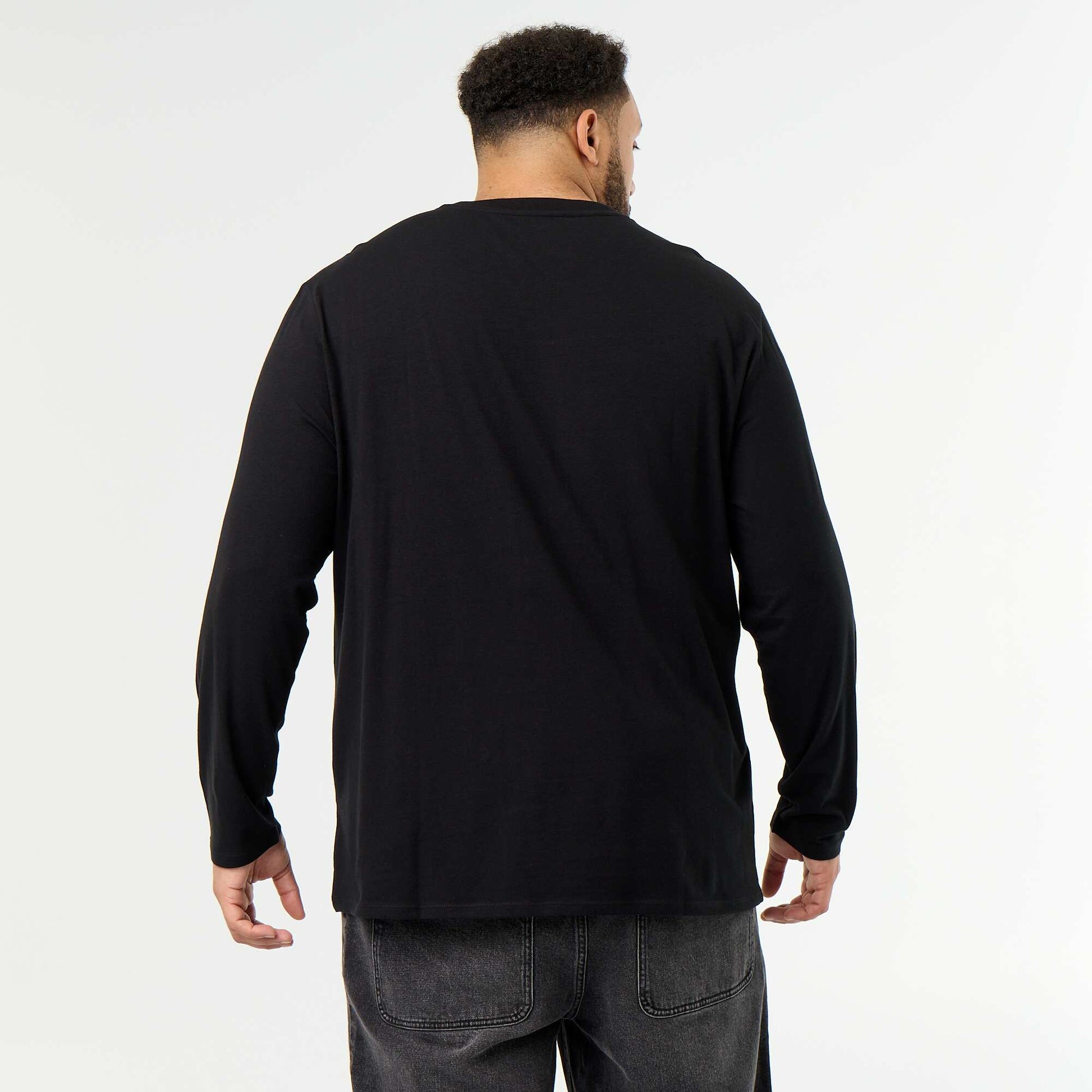 Plain long-sleeved jersey T-shirt BLACK