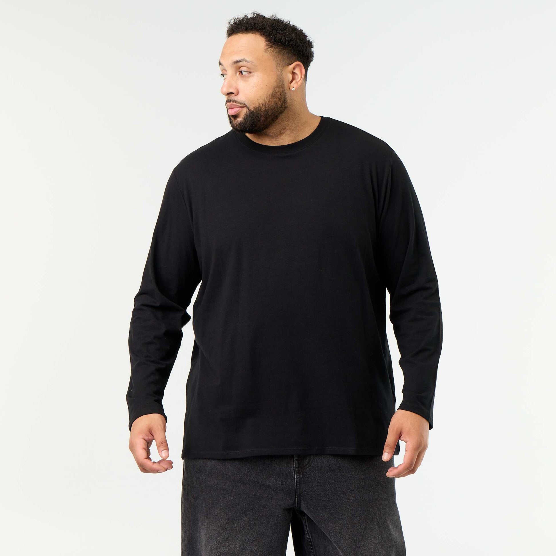 Plain long-sleeved jersey T-shirt BLACK