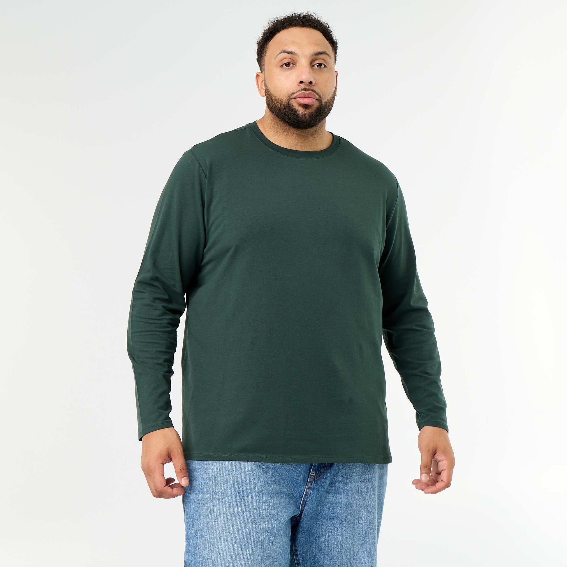 Plain long-sleeved jersey T-shirt GREEN