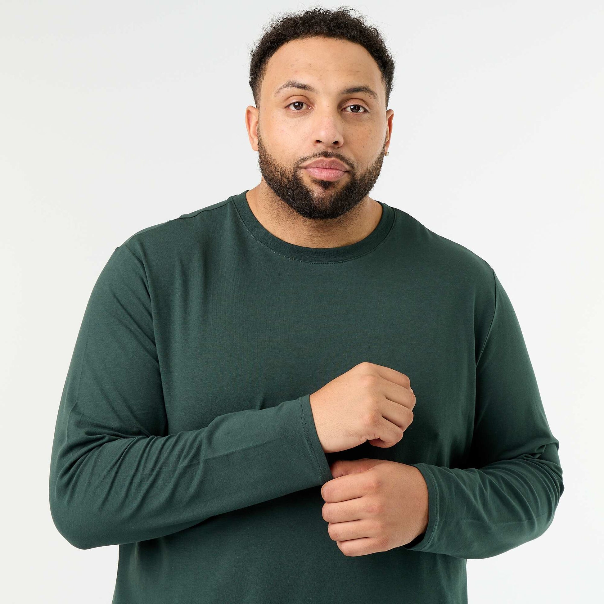 Plain long-sleeved jersey T-shirt GREEN