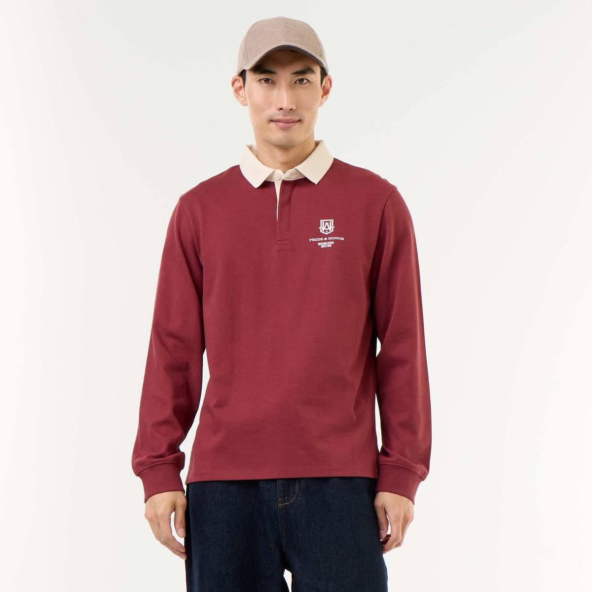 Rugby style polo with embroidered lettering BLUE