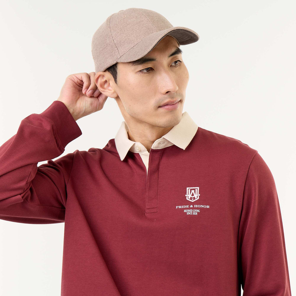 Rugby style polo with embroidered lettering BLUE