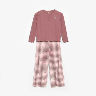 Long-sleeved pointelle knit T-shirt RED