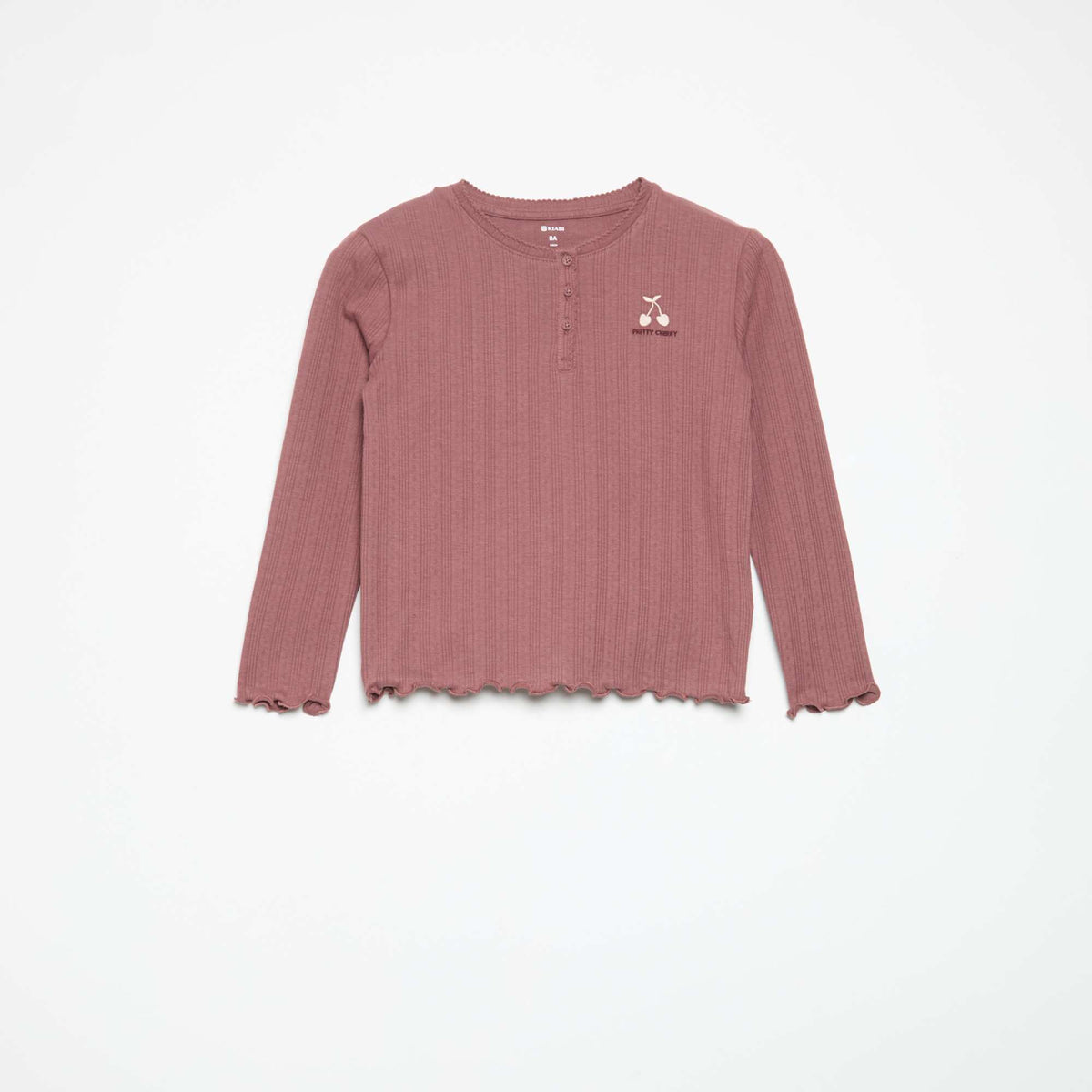 Long-sleeved pointelle knit T-shirt RED