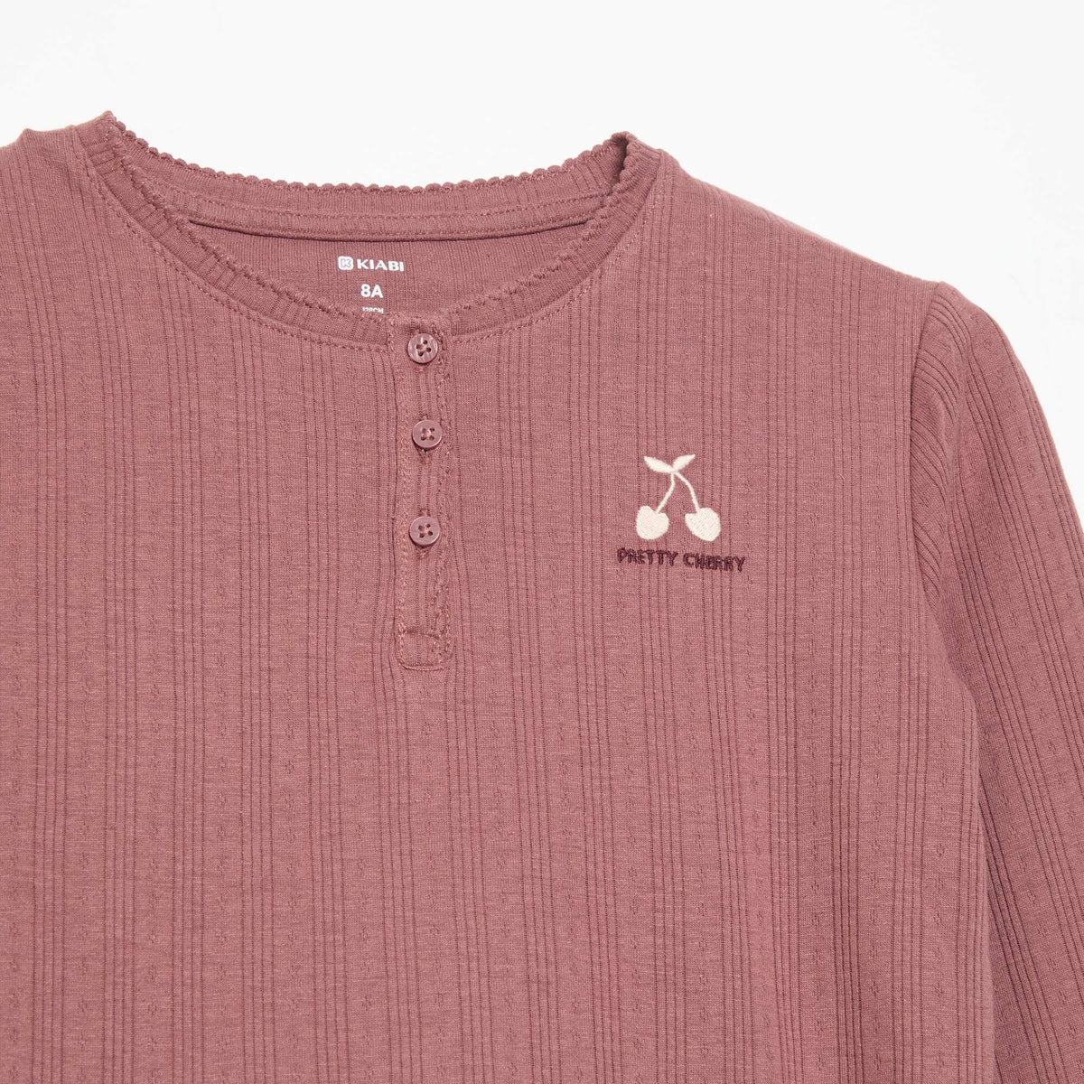 Long-sleeved pointelle knit T-shirt RED
