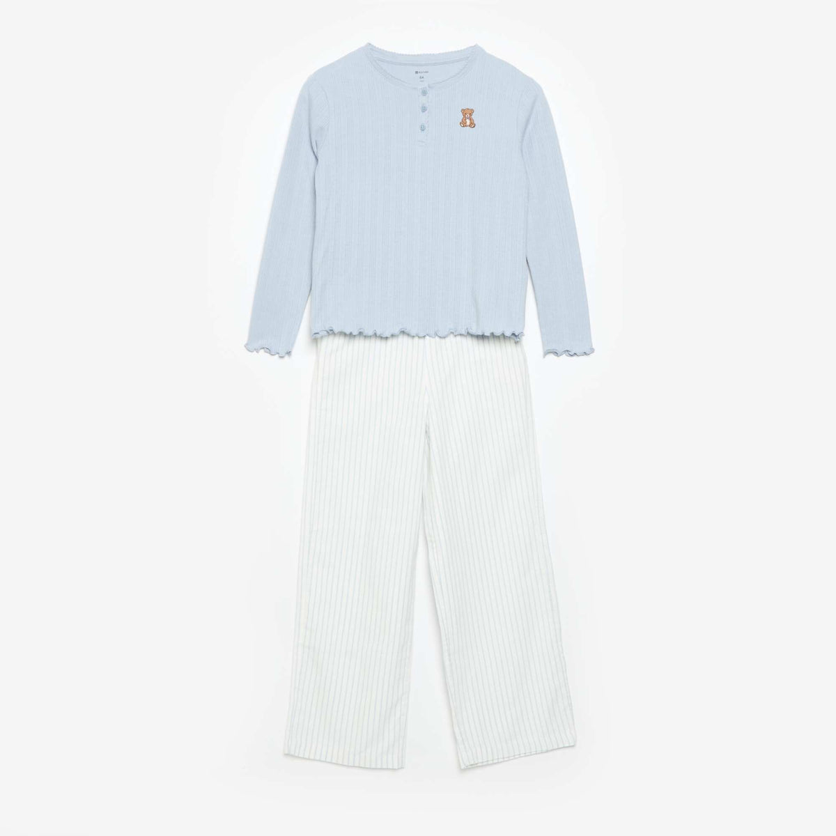 Long-sleeved pointelle knit T-shirt BLUE
