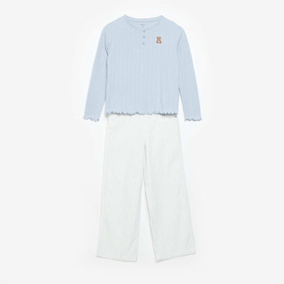 Long-sleeved pointelle knit T-shirt BLUE